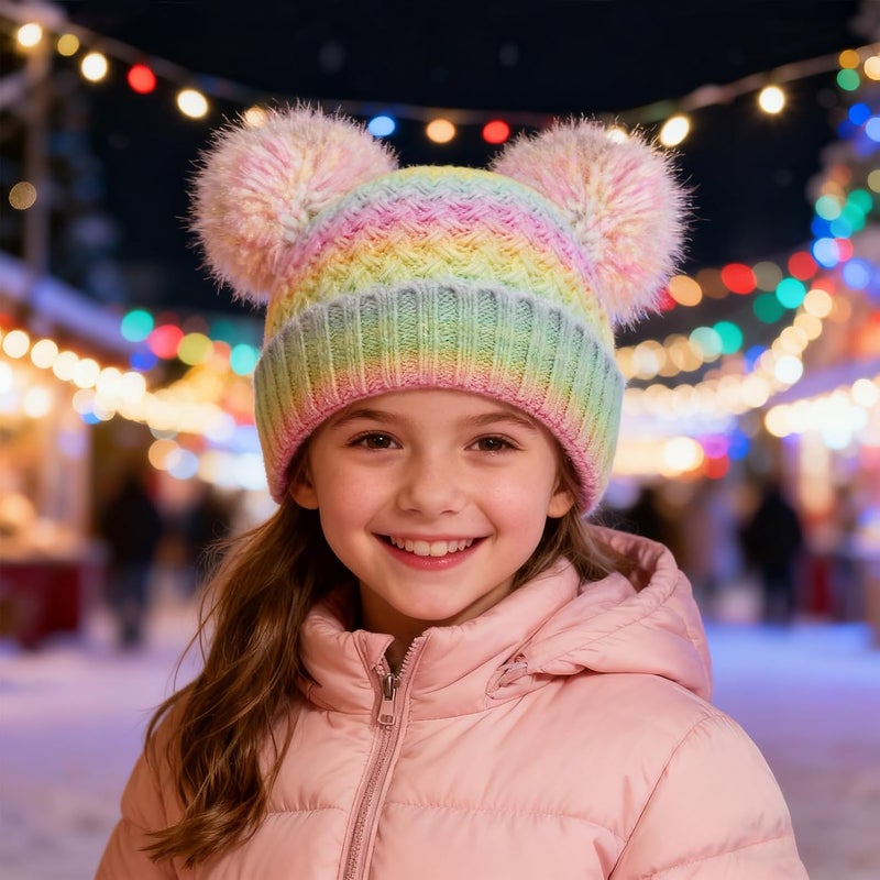 KDVOG Store Kids Winter Hat Warm Knitted Beanies with Double Pom Pom Thick Ski Cap for Boys Girls 7-12 Years - Image 2